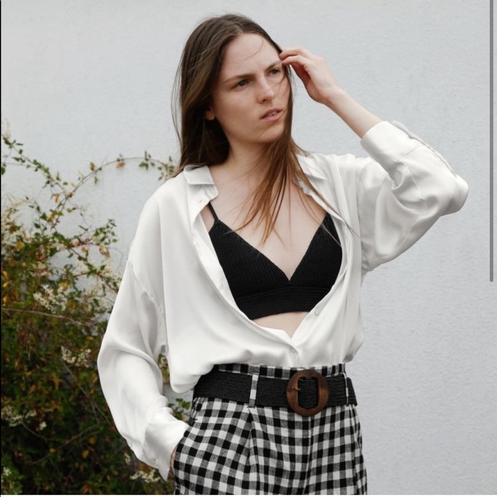 ZARA SATIN EFFECT TOP - OYSTER WHITE